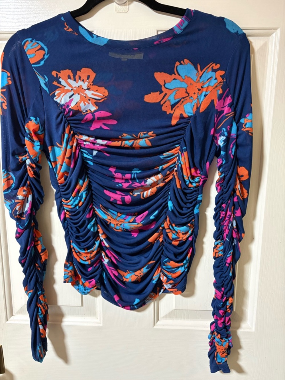 Circus NY Women's Imogen Ruched Long Sleeve Mesh Top Floral Women's Size Small